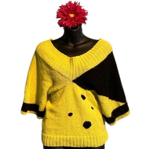 Handmade Sweaters - Yellow and Black V-Neck Sweater